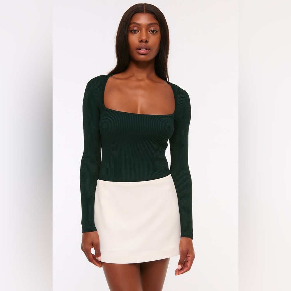 NWT Abercrombie & Fitch Ava Long Sleeve Square Neck Knit Cropped Sweater Top - Picture 2 of 4